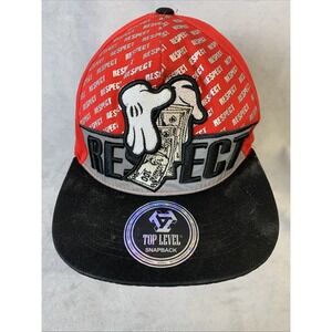 Top Level Snapback Respect Trucker Hat Embroidered Red/Black Adjustable Cap